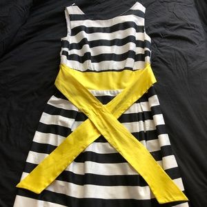 AB Studio Black White and Yellow Striped Dress